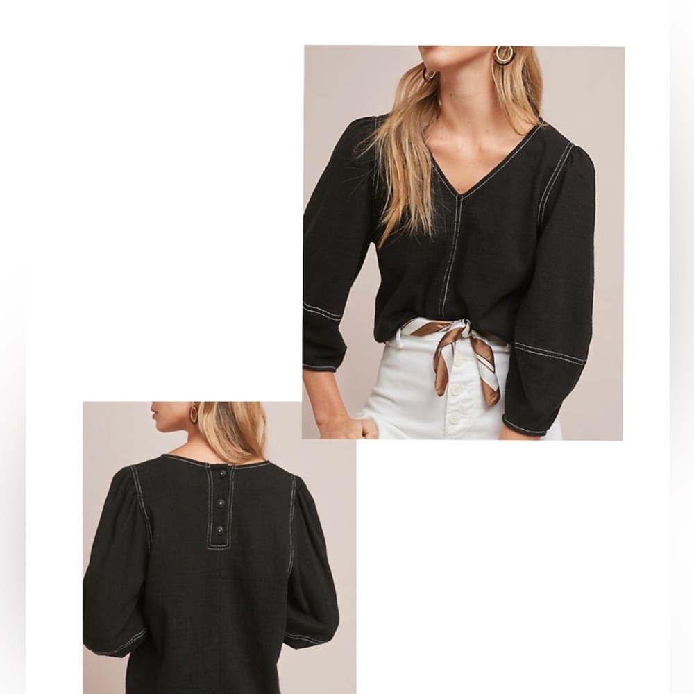 Anthro Current Air Delilah Structured Puff Sleeve Blouse